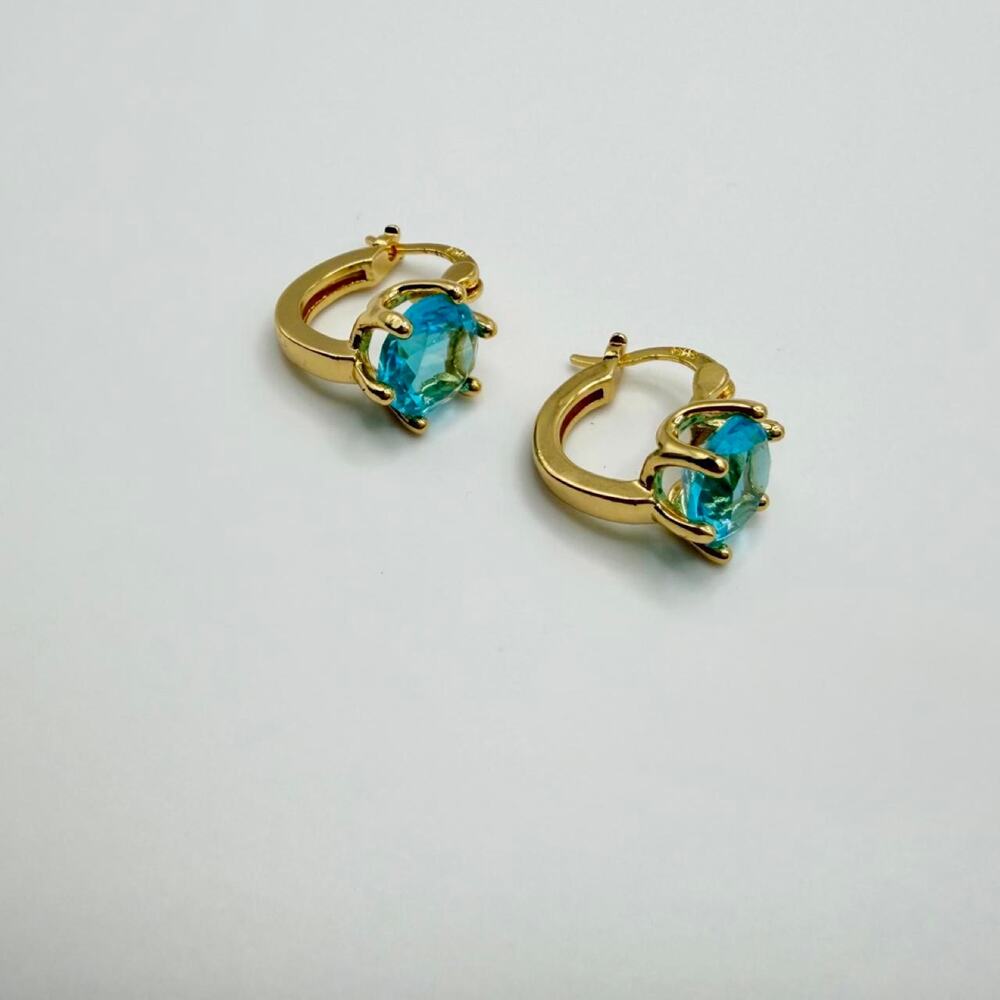 18k gold plated blue topaz huggie hoop earrings